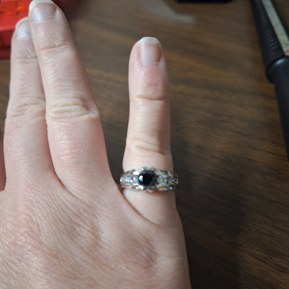Swarovski Crystal Elements Silver and Black Gemstone Ring